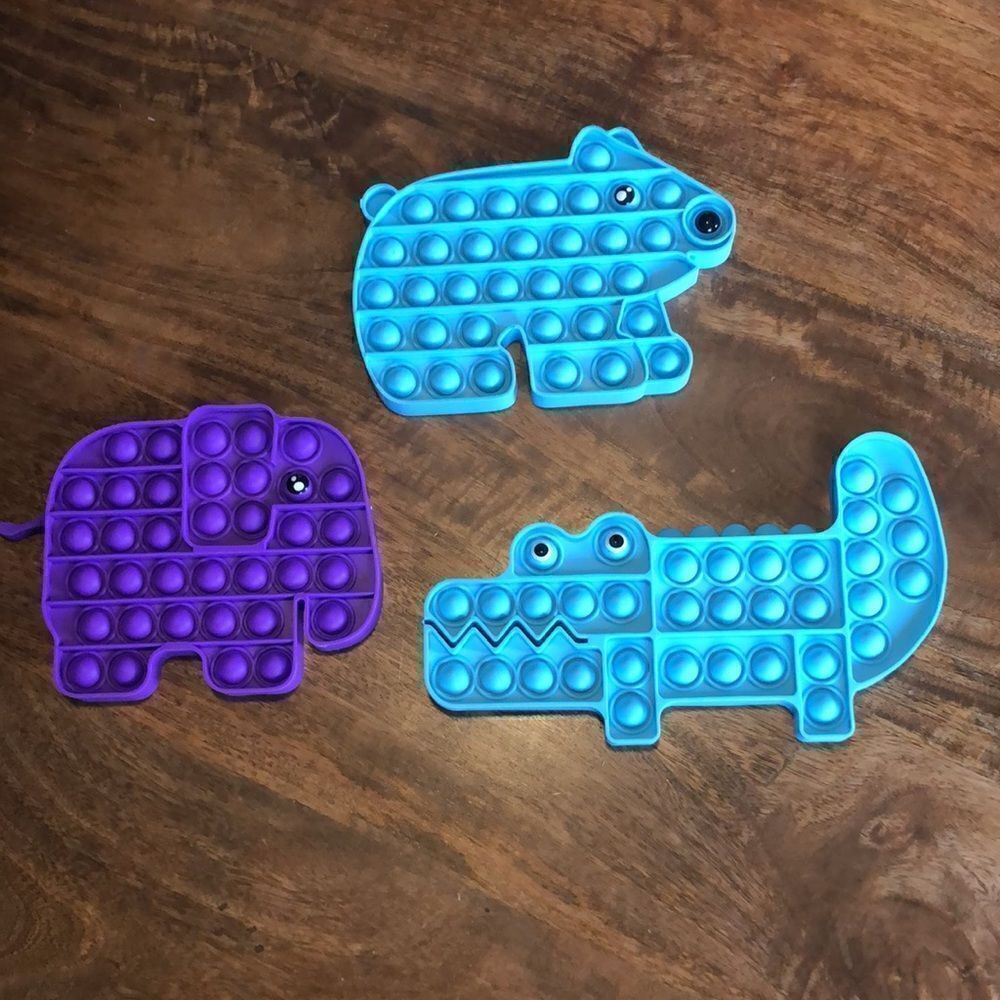 Queen’s Design Blue Alligator, Blue Polar Bear, Purple Elephant Sensory Toy Set